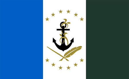 Bandera del partido de almirante Brown, esta compuesta de franjas verticales, el del extremo izquierdo azul la del centro blanca y del extremo derecho verde