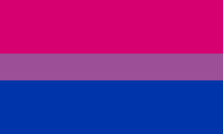Sexualidad ¿secundaria? Bandera bisexual compuesta de franjas horizontales, de arriba hacia abajo, magenta, lila oscuro (más fina que las otras), azul brillante